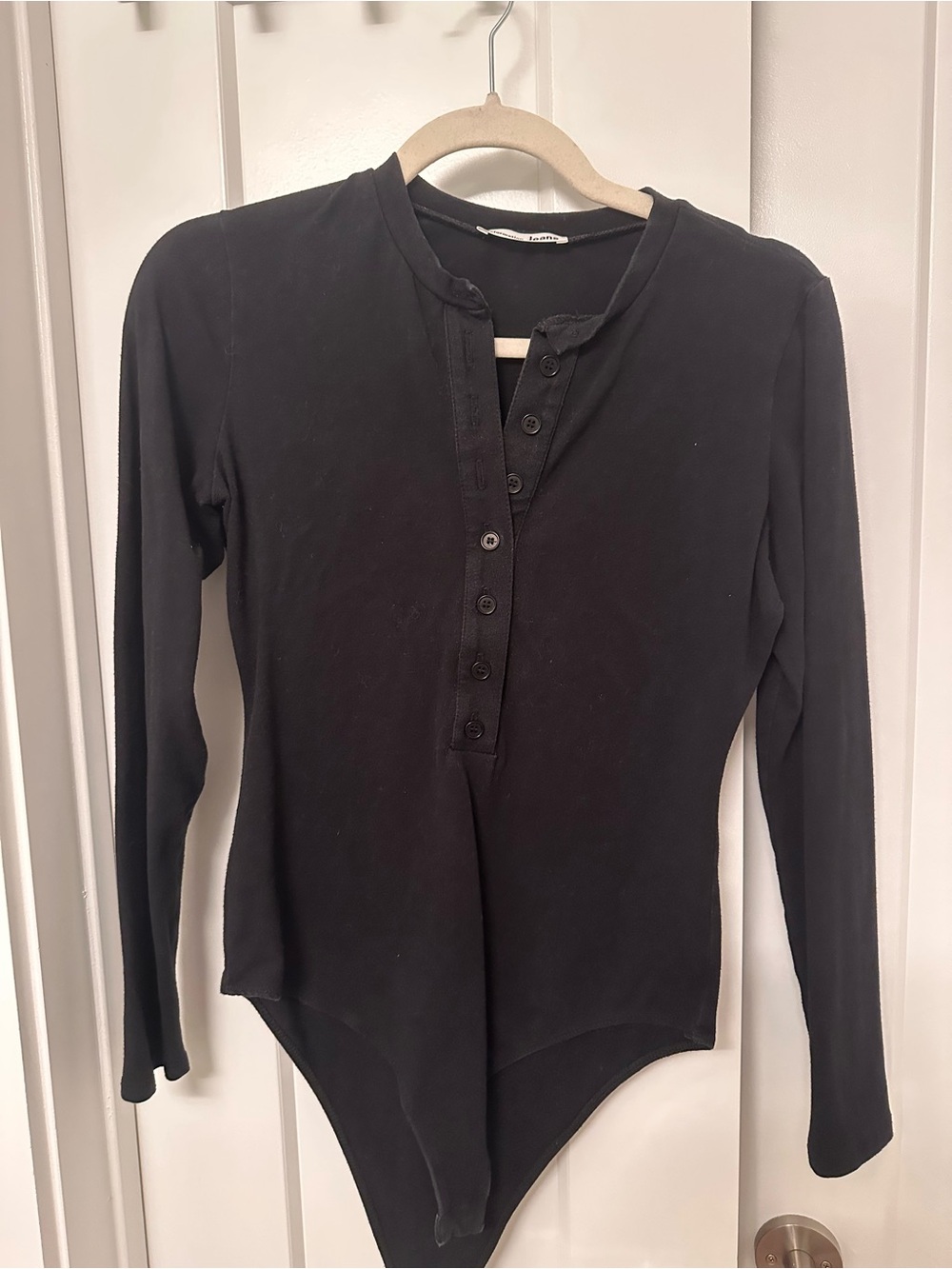 Reformation Long-Sleeve Henley Bodysuit - Black